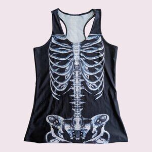 Skeleton bones tank top racerback women's workout halloween black small